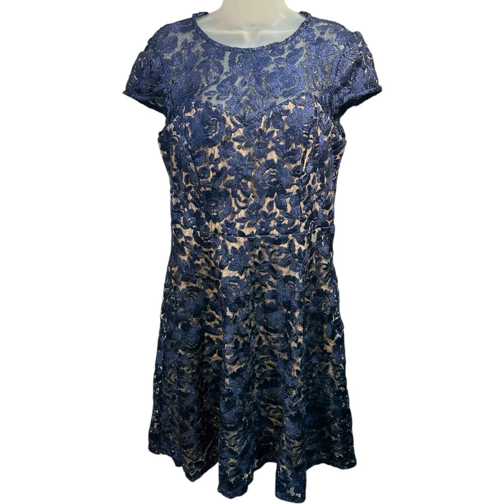 MARINA Navy Blue Lace Formal Knee Length Dress Wedding Guest Cocktail Cruise